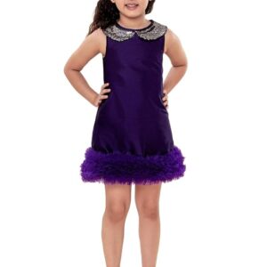 A.T.U.N. (ALL THINGS UBER NICE) Girls Synthetic | Regular Fit | Solid | A-Line Sleeveless | Sequin Collar Dress