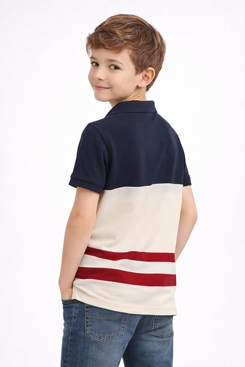 Alan Jones Clothing Boys Regular Fit Colorblocked Polo T-Shirt | Cotton Blend | Ribbed Hems | Ages 6-16 Years - Image 3