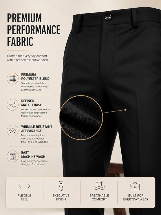 SaintX Men's Premium Stretchable Formal Trouser with Techno Flex Waistband | Slim Fit Pants | Italian Design | Office Wear - Image 3