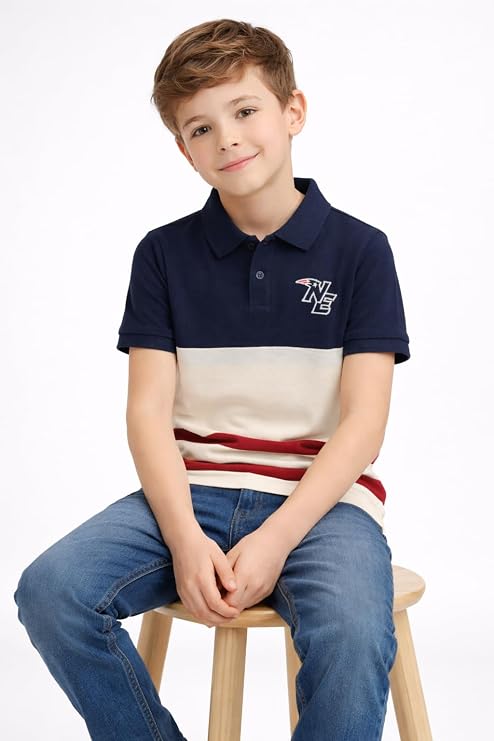 Alan Jones Clothing Boys Regular Fit Colorblocked Polo T-Shirt | Cotton Blend | Ribbed Hems | Ages 6-16 Years - Image 2