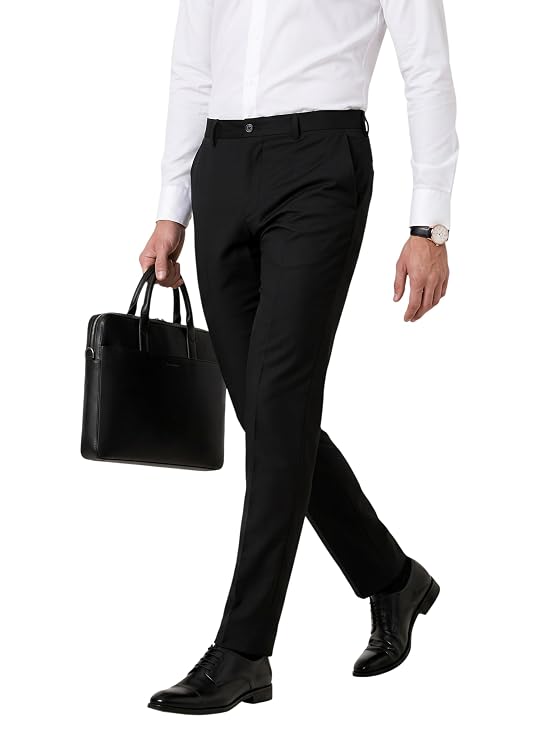 SaintX Men's Premium Stretchable Formal Trouser with Techno Flex Waistband | Slim Fit Pants | Italian Design | Office Wear