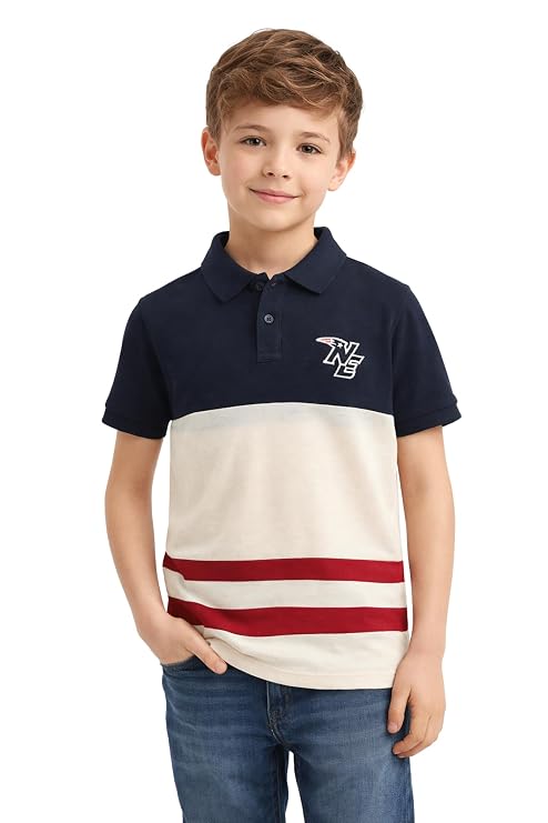 Alan Jones Clothing Boys Regular Fit Colorblocked Polo T-Shirt | Cotton Blend | Ribbed Hems | Ages 6-16 Years