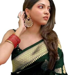 C J Enterprise Women's Pure Kanjivaram Silk Saree Soft Design With Blouse Piece For Wedding