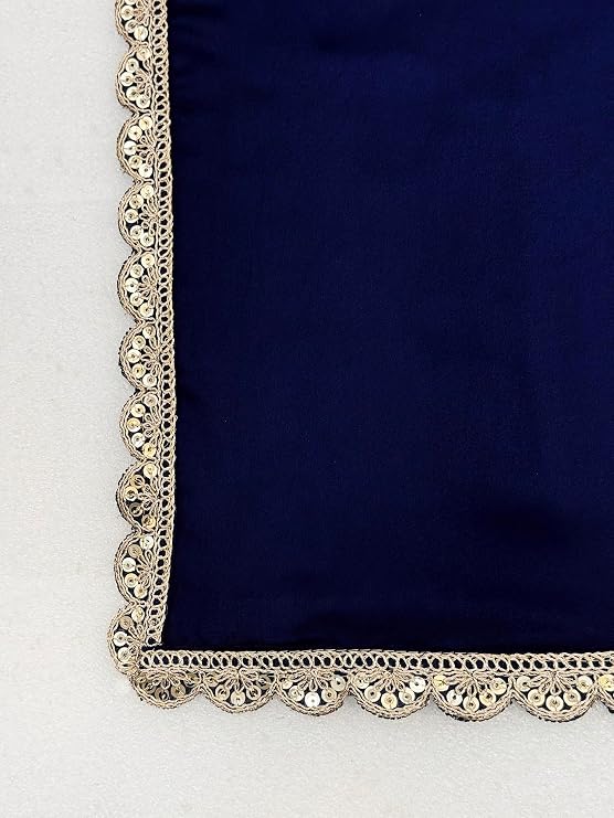 SATAZ Ready To Wear Saree For Women Pre Pleated Satin Silk Readymade With Unstitched Blouse (Navy Blue) - Image 6